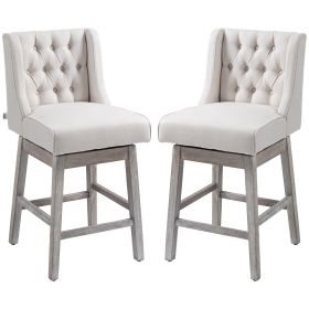 HOMCOM 27" Swivel Bar Stools Set of 2, Counter Height with Linen Upholstery and Button Tufted Design, Beige