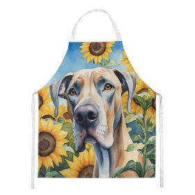 Great Dane in Sunflowers Apron Cooking Kitchen Server Baking Crafts Gardening for Adult Women Men, Unisex, Large, Multicolor