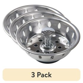 (3 pack) Stainless Steel Deluxe Kitchen Sink Strainer Silver for 3.5" Drains