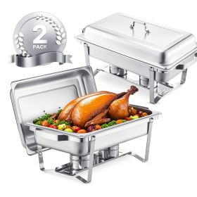 8 Qt 2 Pack Rectangle Chafing Dish Buffet Set Full Size Pan Stainless Steel